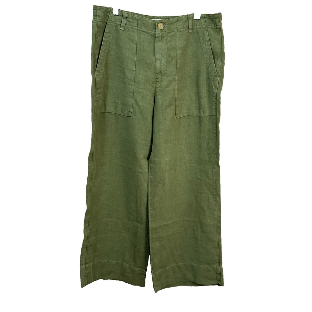 Velvet by Graham & Spencer Women's MYA Linen  Wide Leg Pants Basil Green Sz 10